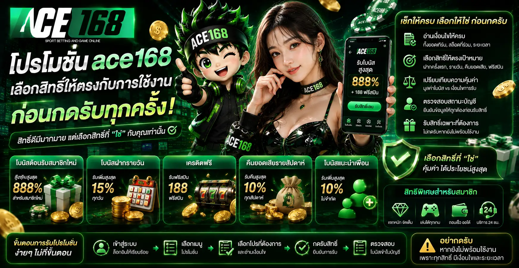 โปรโมชั่น ace168 เลือกสิทธิ์ให้ตรงกับการใช้งาน ก่อนกดรับทุกครั้ง
